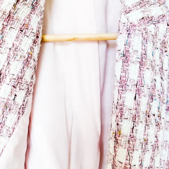 L’Agence Kenzie Blazer Jacket Womens 0 XS Pink Ivory Tweed Houndstooth Preppy - Picture 4 of 11